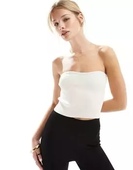 Топ без бретелек Miss Selfridge из плотной рубчатой вязки кремового цвета