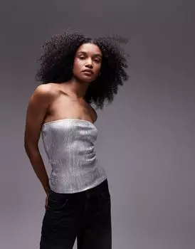 Топ без бретелек Topshop серебристого металлика