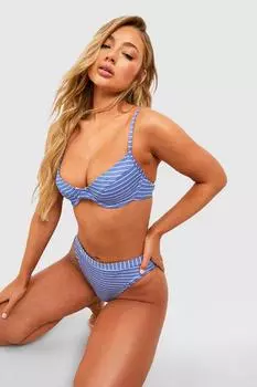 Топ бикини на костках в морской ребке Boohoo, синий