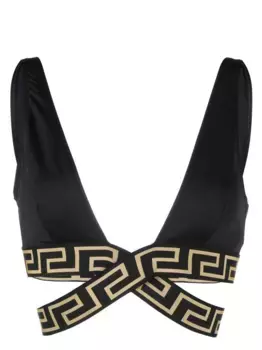 Топ бикини с треугольными чашками и узором Greca VERSACE, черный
