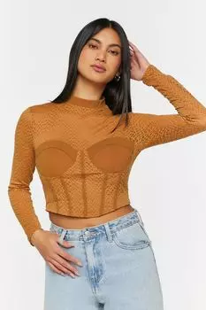 Топ-бюстье из сетчатой ткани Forever 21, кэмел