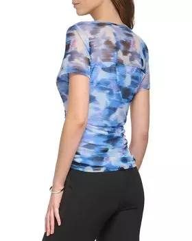 Топ DKNY Short Sleeve Print Mesh Top, цвет Frosting Blue/White Multi