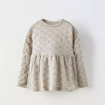 Топ для девочки Zara Textured With Ruffle, серовато-коричневый