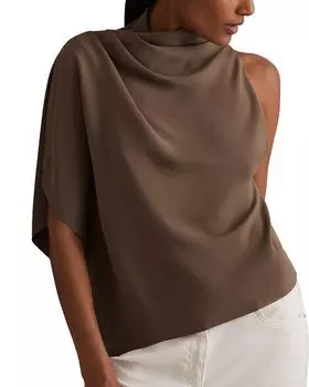 Топ Elle с драпировкой на одно плечо REISS, коричневый