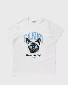 Топ Ganni Basic Jersey Cat Relaxed Tee, ярко-белый