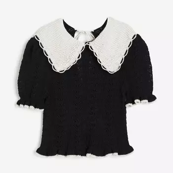 Топ H&M Crochet-look, черный/белый