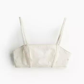 Топ H&M Distressed-look Twill Crop, кремовый