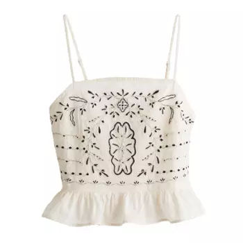 Топ H&M Embroidered Camisole, кремовый