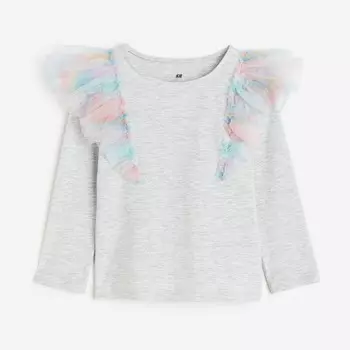 Топ H&M Kids Ruffle-trimmed, светло-серый