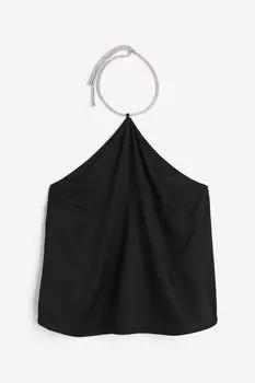 Топ H&M Rhinestone-strap Halterneck, черный