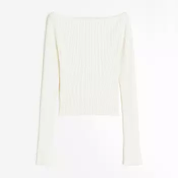 Топ H&M Rib-knit Boat-neck, кремовый