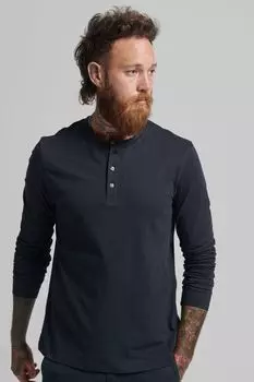 Топ Henley из джерси с длинными рукавами Superdry, синий