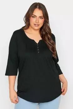 Топ Henley со складками Yours, черный