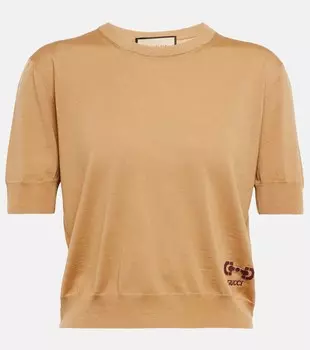 Топ Horsebit из шерсти интарсия GUCCI, бежевый