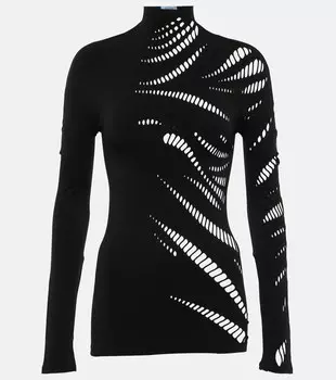 Топ из джерси с вырезом и воротником Mugler, черный