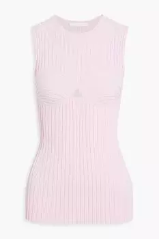 Топ из джерси в рубчик с вырезом HELMUT LANG, розовый