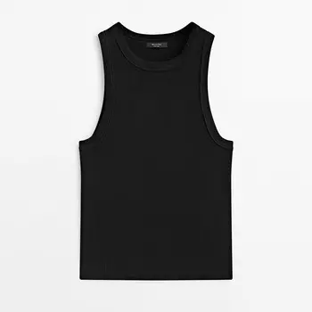 Топ из хлопка и шелка в рубчик Massimo Dutti, черный
