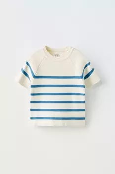 Топ из рифленой ткани в полоску ZARA, голубой