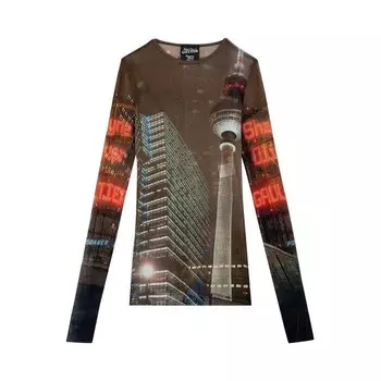Топ Jean Paul Gaultier City Mesh Long-Sleeve Top Brown/Green/Blue/Red, коричневый