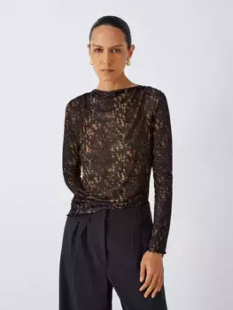 Топ John Lewis Long Sleeve Spot Mesh, цвет black/multi