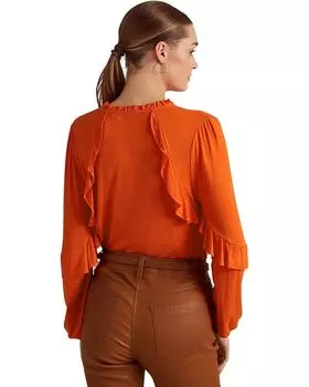Топ LAUREN Ralph Lauren Ruffle-Trim Long Sleeve Top, цвет Vivid Tangerine