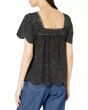 Топ Lucky Brand Embroidered Flutter Sleeve Top, черный