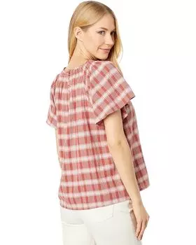 Топ Madewell Plaid Gauze Flutter-Sleeve Top, цвет Weathered Brick