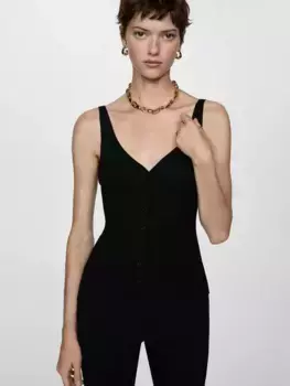 Топ Mango Lana Button Knit, черный