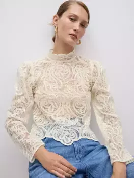 Топ Mango Scala High Neck Lace, цвет light beige
