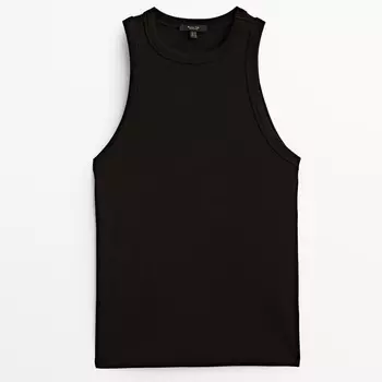 Топ Massimo Dutti Ribbed Halter, черный