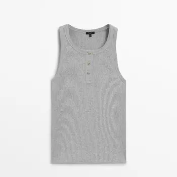 Топ Massimo Dutti Sleeveless Ribbed With A Henley Collar, серый