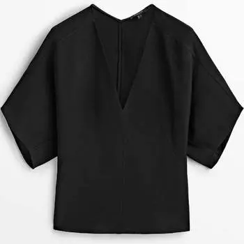 Топ Massimo Dutti V-neck, черный