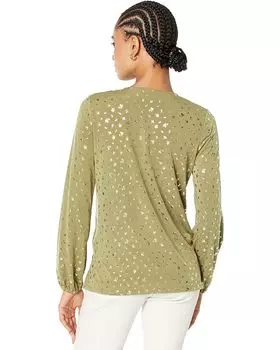 Топ Michael Kors Long Sleeve Print Dog Tag Top, цвет Smoky Olive