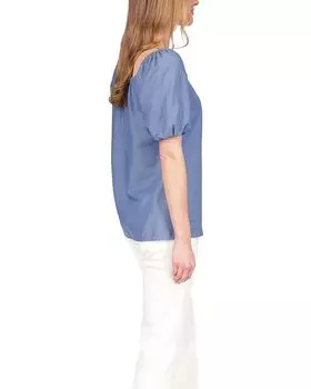 Топ Michael Kors Petite Chambray Square Neck Top, цвет Light Cadet Wash