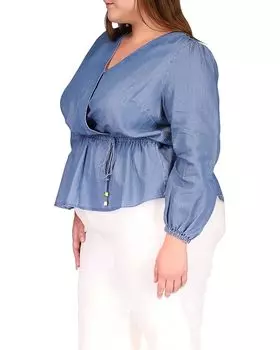 Топ Michael Kors Plus Size Long Sleeve Wrap Top, цвет Light Cadet Wash