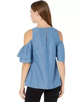 Топ Michael Kors Tencel Cold-Shoulder Ruffle Top, цвет Light Cadet Wash