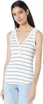 Топ Michael Stars Luna 1X1 Cotton Y-Neck Stripe Henley Tank, цвет White/Heather Grey