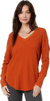 Топ Mod-o-doc Washed Cotton Modal Thermal Long Sleeve V-Neck Tunic, цвет Autumn Pumpkin