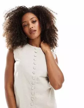 Топ Narrated Longline button up top in natural ecru