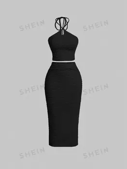 Топ пляжный Shein Mod монохромный, черный