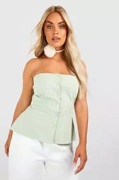 Топ plus бандо с баской по ниму Boohoo, шалфей