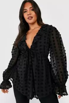 Топ plus большой шифоновый топ с орбями Boohoo, черный