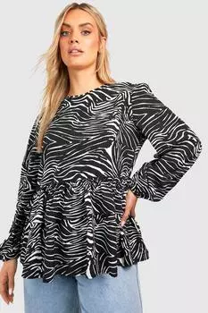 Топ плюс зебра с баской Boohoo, черный