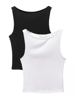 Топ Pull&Bear, черный/белый