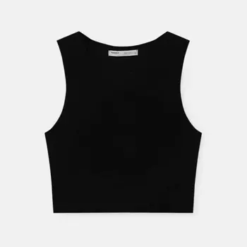 Топ Pull&Bear Ribbed, черный