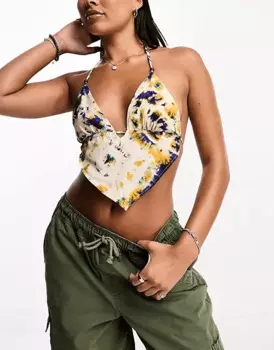 Топ Pull&Bear Tie Dye, синий/белый/желтый