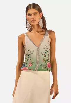 Топ REGULAR FIT - EMBELLISHED FLORAL TRIM - Blouse Love & Roses, зеленый