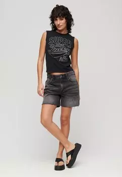 Топ Retro Embellished Superdry, черный черный меланж