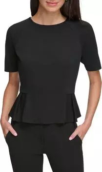 Топ с баской с короткими рукавами DKNY, черный