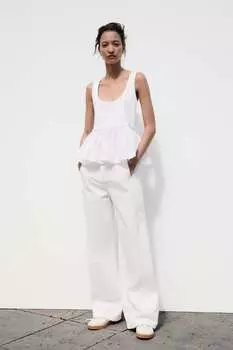 Топ с баской в рубчик ZARA, белый